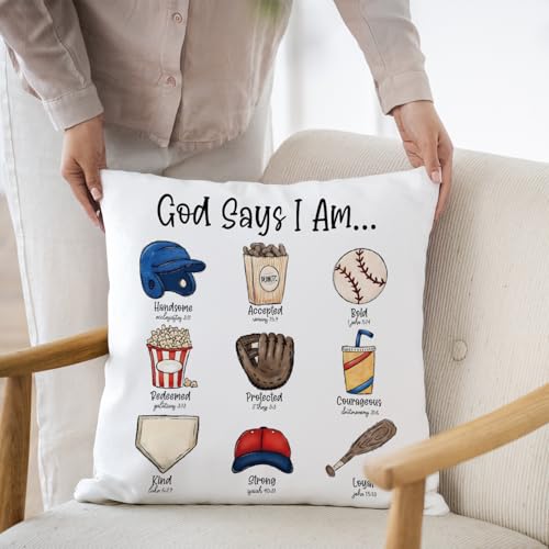 God Say Ball Baseball Pillow Cover 18x18 for Boys Room