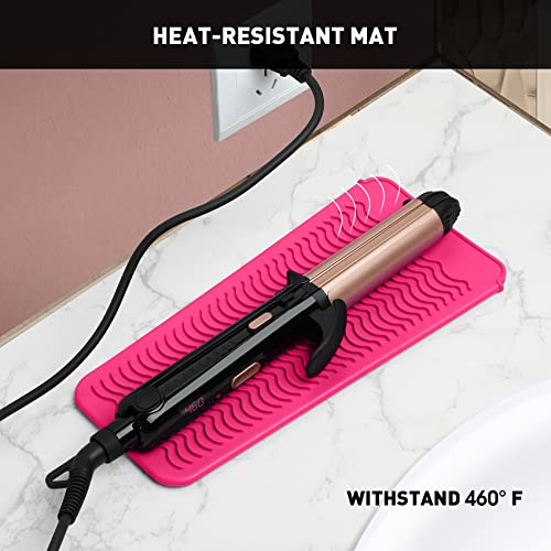 ZAXOP Silicone Curling Iron Mat & Travel Pouch - Heat Resistant 450°F Hotpink