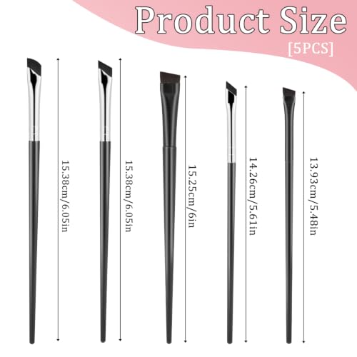 5-Pack Angled Eyeliner and Eyebrow Brushes with Wood Handles