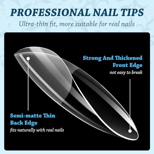 Lsnisni Short Almond Gel Acrylic Nail Tips Clear 288 PCS