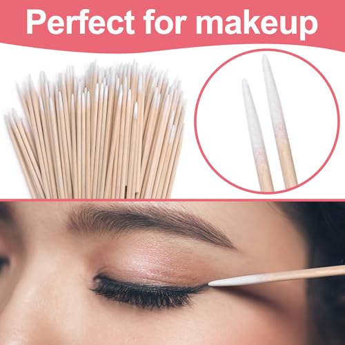 SmallCat 300 Pcs Pointed Cotton Swabs with Wooden Sticks - 2.75 Inch Precision Tip Q-Tips for Makeup, Nails and Detailed Cleaning
