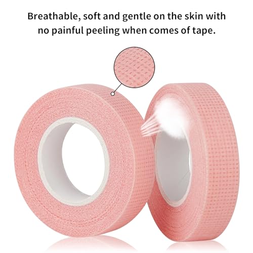 Flezoo Pink Breathable Eyelash Extension Tape, 8 Rolls Gentle Fabric Tape