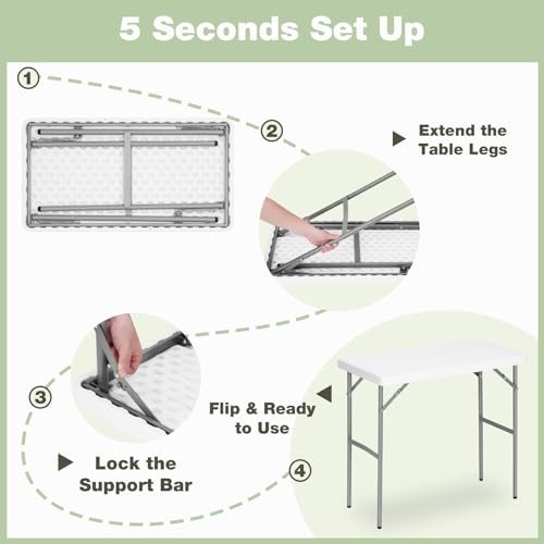 2.7ft Rectangular Folding Table for All-Occasion, Foldable Table with HDPE Tabletop and Steel Legs, Durable and Stable Small Folding Table, Perfect for Camping, Picnic, Party, Indoor & Outdoor