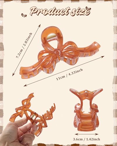 Secroma 6-Piece Large Bow Hair Claw Clips, Non-Slip Jelly Matte Clips