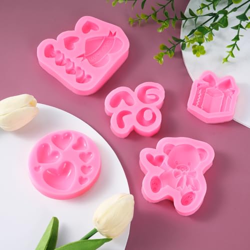 Heart Silicone Chocolate Molds Set - 5 Pcs for Baking & Crafts