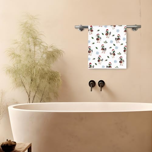 Winter Christmas Duck Kitchen Towels Set of 2 - Duck & Santa Hat Design