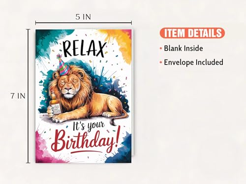 Watercolor Lion Birthday Card - Funny Wildlife Greeting Card, 5x7