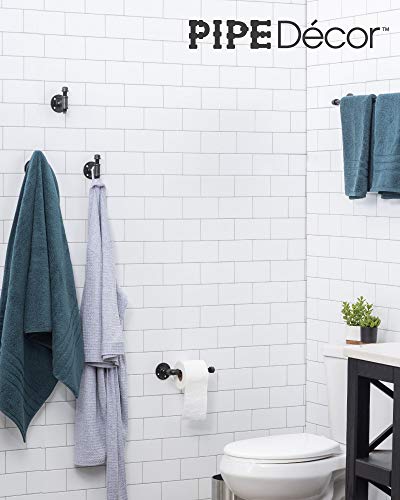 Pipe Decor Heavy Duty Wall-Mounted Robe and Towel Hook Kit - Rustic Black Finish