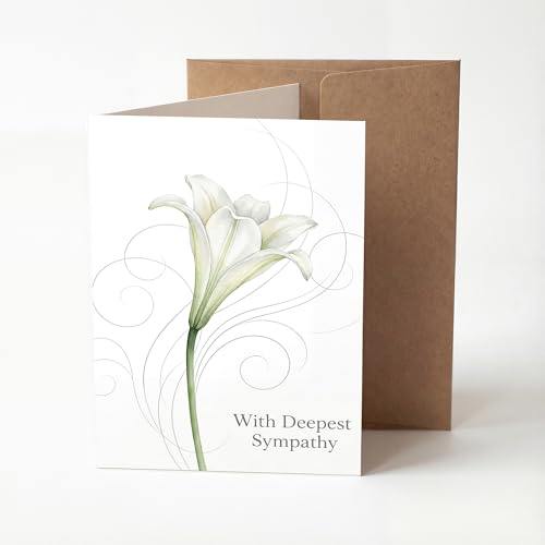 SHSEEN Sympathy Card - 5x7 White Lily Condolence Card with Envelope