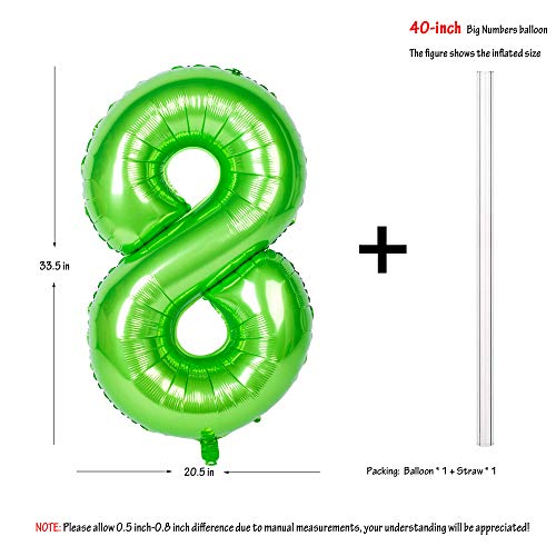 40-Inch Green Number 8 Balloon - Self-Inflating Foil Decoration