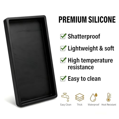 8-Inch Black Silicone Bathroom Tray - Waterproof Vanity Countertop Organizer