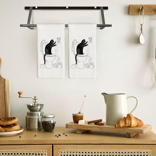 Jvpke Funny Black Cat Hand Towel for Bathroom, Cat Paper Decor, 16x24 - Gift for Cat Lovers