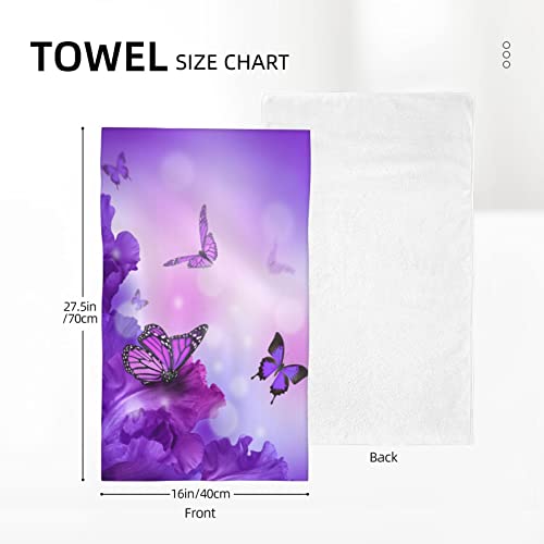 B TREE Decorative Hand Towel - Butterfly Purple Flowers, 27.5" x 16"