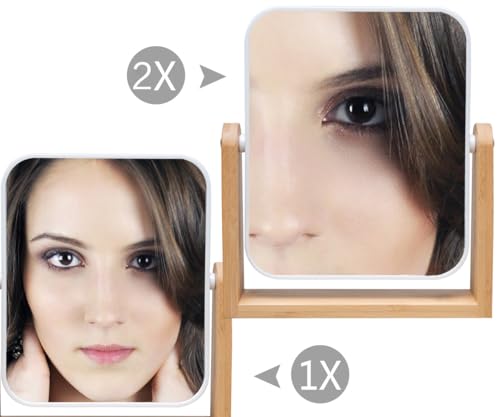 YEAKE 8-Inch Double-Sided Makeup Mirror with Bamboo Stand