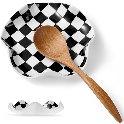 Black & White Ceramic Spoon Rest - 5.3in Heat Resistant Holder