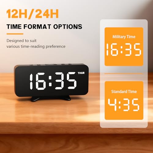 RUENVUE Digital Alarm Clock, Dimmable Dual Alarm for Bedroom, Black