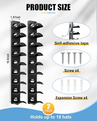 Meeenmiil Hat Organizer for Baseball Caps - 2 Pack Wall Mount Hat Rack