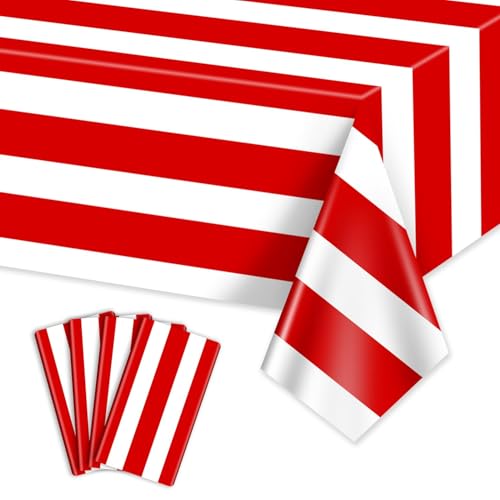 4 Pcs Red and White Striped Tablecloths, 51 x 86 in for Parties