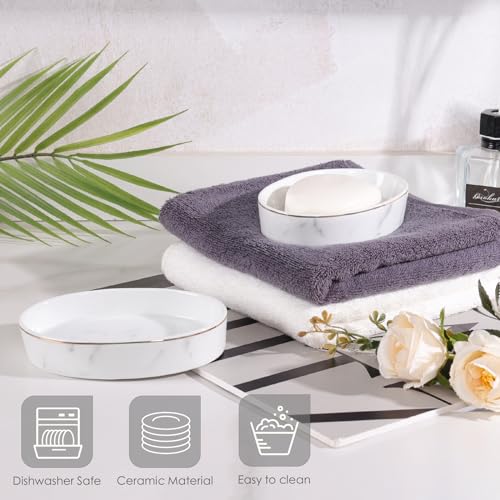 Ceramic White Marble Soap Dish Holder - Oval Design, Easy Clean