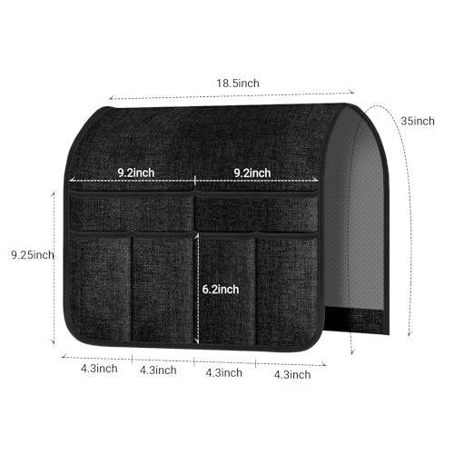 Meeall Non-Slip Armchair Caddy & Remote Control Holder - Black, 6 Pockets