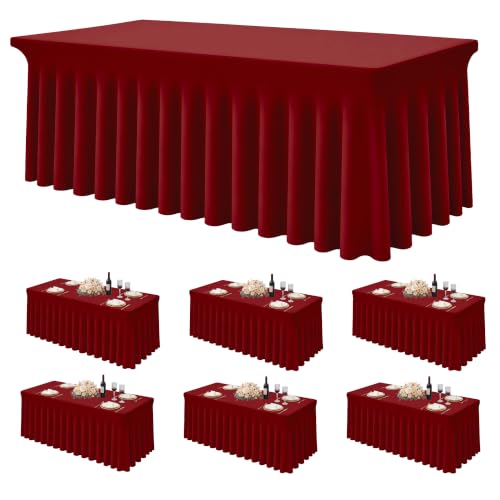 Red Elastic Fitted Table Cloth Skirt for 6FT Rectangle Tables - 6 Pack