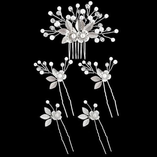 5-Piece Pearl Rhinestone Bridal Hair Clips Wedding Hair Accessories