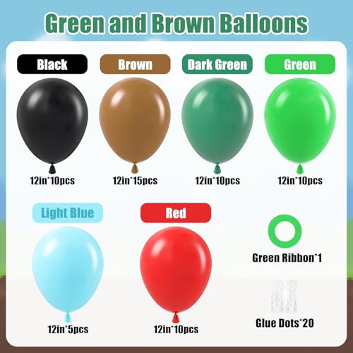 60pcs Green & Brown Balloons for Video Game Birthday Party