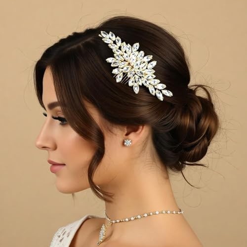 Denifery Gold Crystal Bridal Hair Comb with Rhinestones