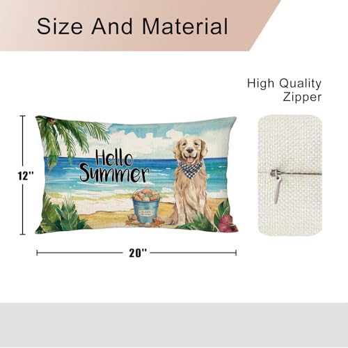 Golden Retriever Dog Lumbar Pillow Cover 12x20 Inch - Beach Decor