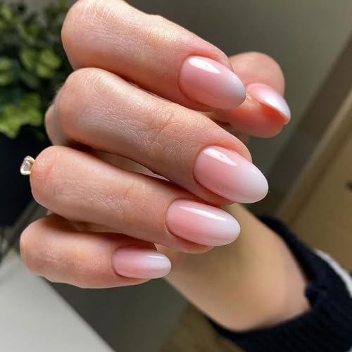 SWEKKE Medium Almond Press on Nails - Pink French Gradient False Nails 24Pcs
