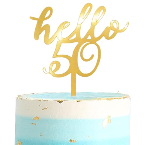 Hello 50 Cake Topper - Gold Acrylic for 50th Birthday & Anniversaries