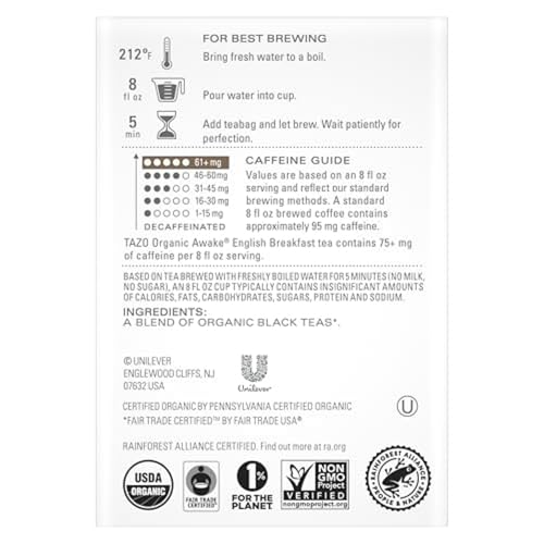 TAZO Organic Awake English Breakfast Black Tea, 36 Count (Pack of 4)