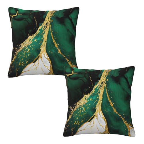 Emerald Green and Gold Marble Throw Pillow Covers 18x18 (Set of 2)