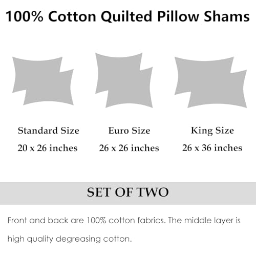 WINLIFE 100% Cotton Quilted Euro Sham Covers, 26" x 26" Square, Emerald Green, 2-Pack
