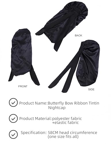 Large Long Satin Bonnet for Women - Stretchy Tie Band Sleep Cap