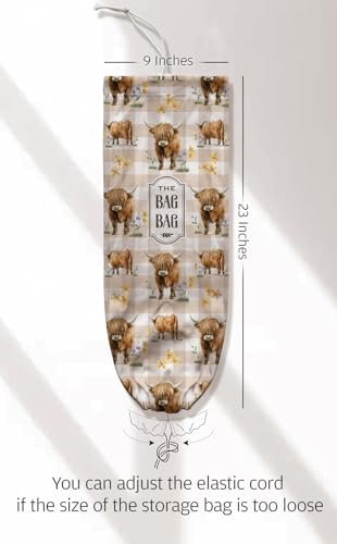 Highland Cow Plastic Bag Holder - Brown Canvas Grocery Bag Organizer