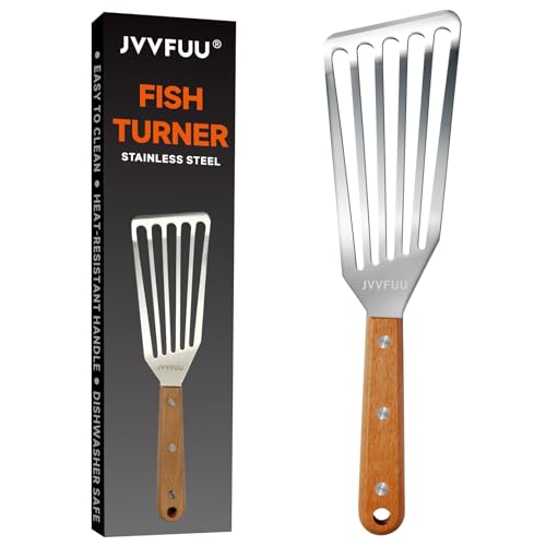 11-Inch Stainless Steel Slotted Fish Spatula with Wood Handle