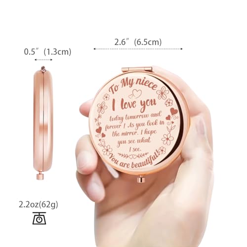 Engraved Pocket Compact Mirror - 2.6” Round Metal Double Sided 1X/2X