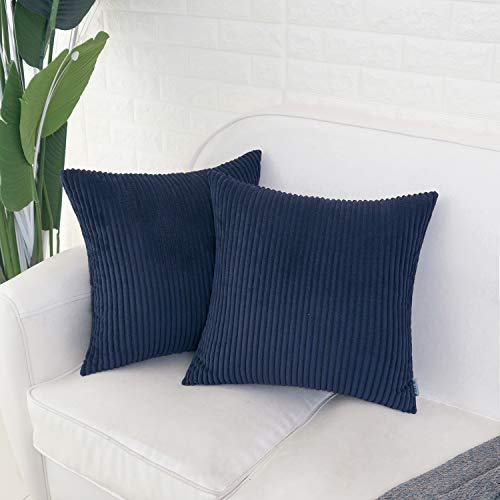 HWY 50 Navy Blue Corduroy Throw Pillow Covers 20x20 Set of 2 - Modern Home Decor