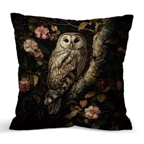 Owl Pillow Cover 18x18 Inch - Vintage Floral Throw Pillowcase