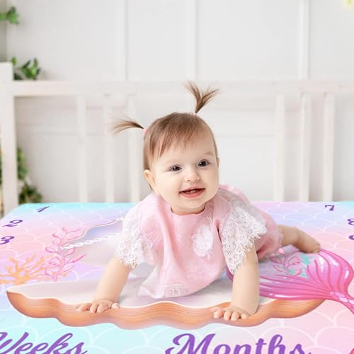 Cute Mermaid Baby Milestone Blanket - 60" x 40" Photography Backdrop