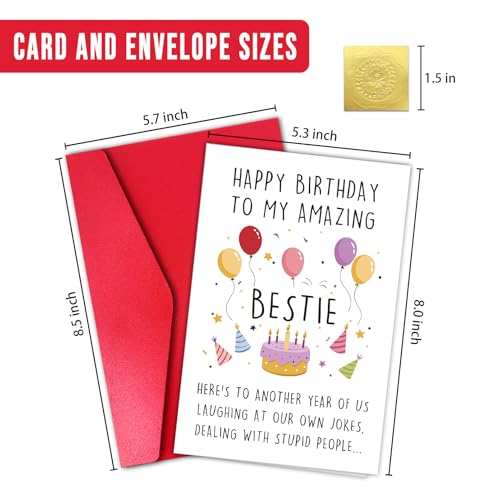 Funny Birthday Card for Bestie - Witty Sarcastic Gift for Women