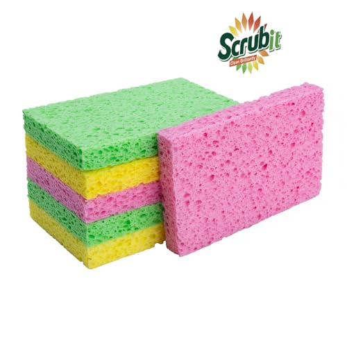 SCRUBIT Cellulose Scrub Sponges - 6 Pack Durable Cleaning Pads