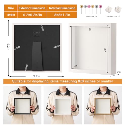 8x8 White Shadow Box Frame with Real Glass and Linen Backing