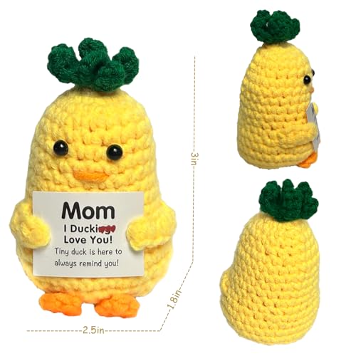 Handmade Crochet Duck with Encouragement Card - Mini Wool Knit Desk Decor