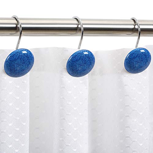 CHICTIE Blue Marble Shower Curtain Hooks - Set of 12 Rustproof Rings
