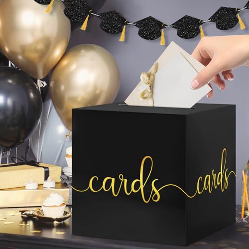 Adecortalk 9'' Black Wedding Card Box with Gold Foil Design