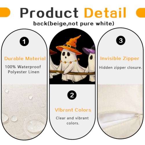 RABUSOFA Halloween Outdoor Throw Pillow Cover 12x20 - Waterproof Ghost Decor