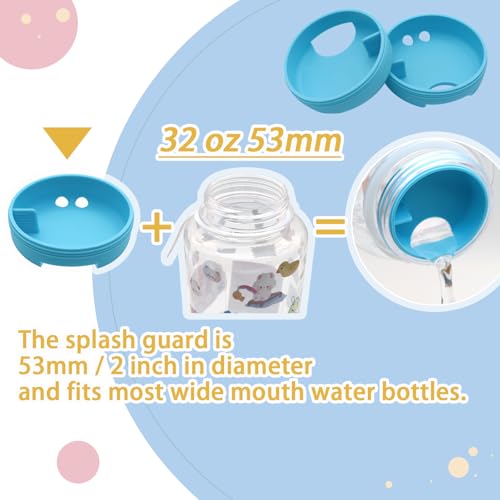 2-Pack Silicone Splashguard for Nalgene, Splashguard Lid Wide Mouth for Nalgene Splash Guard 32 oz Wide Mouth Water Bottle Accessories, Seafoam Blue,for All Wide-Necked Bottles with 53 mm Opening