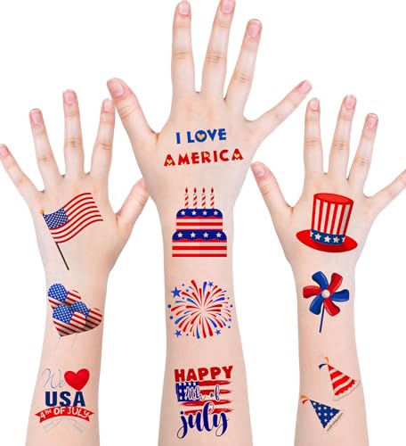 4th of July Temporary Tattoos - 120 PCS USA Flag Patriotic Designs